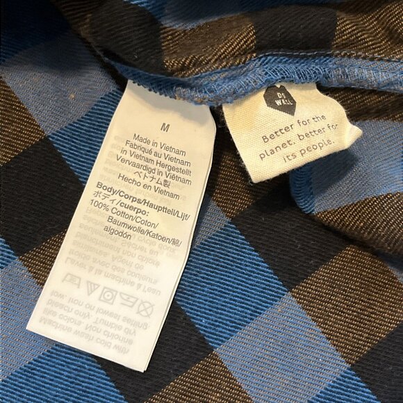 Madewell Flannel Drop-Shoulder Popover Top SZ Medium Blue Brown Check Button - Picture 8 of 12